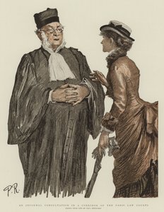 Epävirallinen kuuleminen Pariisin lakituomioistuinten käytävässä (chromolitho)